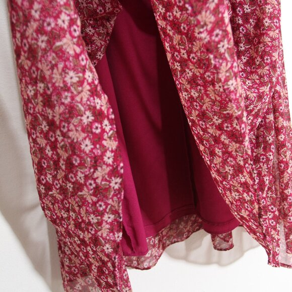 En Saison Affectionate Love Plum Purple Floral Print Ruffled Midi Dress Pleated - Picture 12 of 13